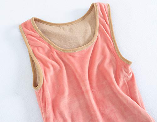 Womens Cotton Thermal Fleece Lined Underwear Tops Cami Tank Top Warm Base Layer Vest - color: Pink, size: L / (Fit 120~145 lb)