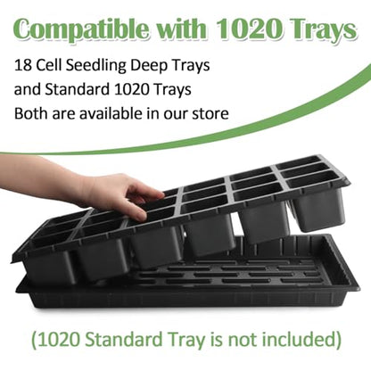 RooTrimmer 10 Pack 18 Cell Seed Starter Trays - 2.9 "Deep 3 Inch Big Cell Plastic Nursery Trays, 20" x 10", for 1020 Flat Trays Seed Germination, Planting Seedlings & Propagation - color: Black, size: 18 Cells-10P