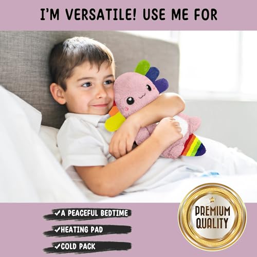 Rainbow Axolotl Microwavable 1.5 lbs Unscented Heating Pad for Women and Kids- Cute Soft Cozy Pillow Plush Heatable Warm Stuffed Animals - Kawaii Hot and Cold Plushie- Axolotl Gifts for Girls and Boys - style: Rainbow Axolotl