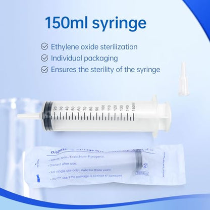 150cc Plastic Syringe - Large Syringe for Liquid with 40" Tubing, Syringes for Liquid, 4 Pack - size: 150ml