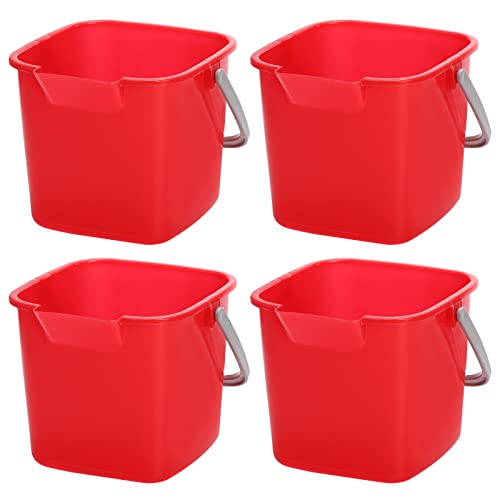 Peohud 4 Pack Sanitizing Buckets, 3 Quart Small Cleaning Pail, Square Detergent Bucket with Spout and Handle for Home, Offices, School, Commercial Use