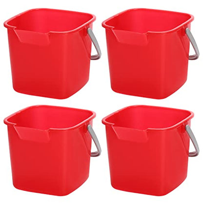 Peohud 4 Pack Sanitizing Buckets, 3 Quart Small Cleaning Pail, Square Detergent Bucket with Spout and Handle for Home, Offices, School, Commercial Use