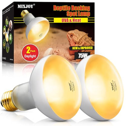MIXJOY 75W Reptile Heat Lamp Bulbs, 2Pack Heat Lamp Bulbs for Reptiles Basking Bulbs UVA Daylight Basking Light Amphibians Heating Lamp Emitter for Lizard, Tortoise, Bearded Dragon Gecko, Chicken - style: 2Pack 75W