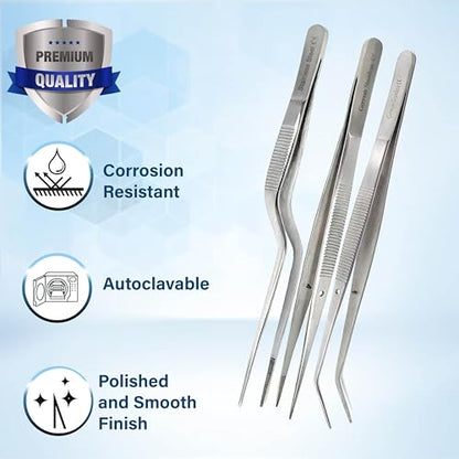 Lab Tweezers High Precision Forceps, 6" (15.2 cm), Fine Strong Point tweezers, Stainless Steel (6" Set of 3pcs) - size: 6" Set of 3pcs