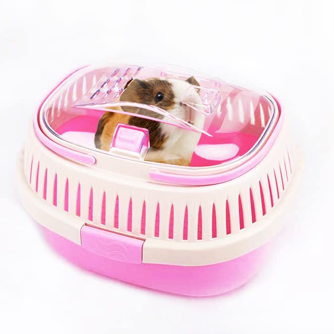 Pink Travel Small Animals Hamster Hedgehog Guinea Pig Cage Carrier for Hamsters Hedgehogs Ferret Bird Parrot Guinea Pig Travel Carrier Cage with Handle Breathable Small Animal Guinea Pig Cage Carrier - color: Pink