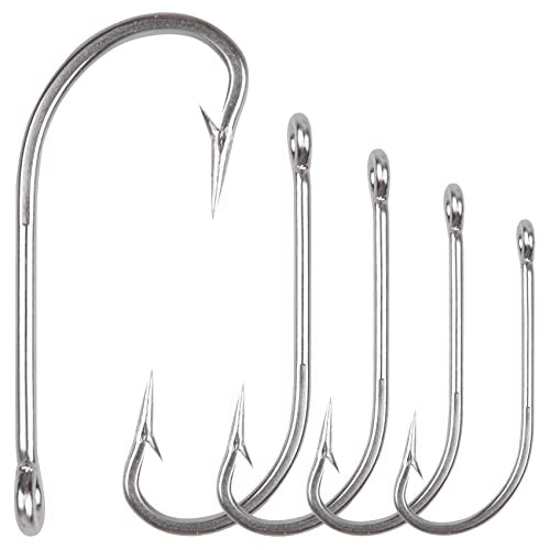 Saltwater Fishing J Hooks O'Shaughnessy Forged Extra Strong Stainless Steel Trolling Sea Bass Striper Snapper Fishing Hooks, Size 1/0-10/0 - size: 9/0-30pcs