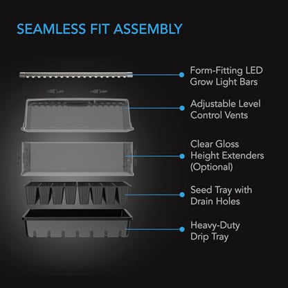 AC Infinity Heavy-Duty Humidity Dome with Full Spectrum LED Grow Light Bars, Samsung LM301H EVO Diodes, Drip Tray, 5x8 Cell Seedling Tray, 3mm Thick Dome and Vented Extension Panels, for Seed Starting | Samsung LM301H EVO Diodes, 3mm Thickest Dome and 5x8