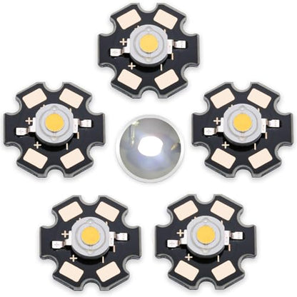 3W White LED Chip,5PCS High Power SMD COB Light Emitting Diode with Aluminum Plate 20mm Star PCB Base Heat Sink Repair Lamps Bulbs Floodlight DIY Lighting (700mA,3.0-3.4V,140deg,6000-7000K) - color: White