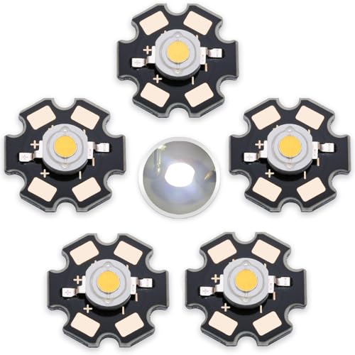 3W White LED Chip,5PCS High Power SMD COB Light Emitting Diode with Aluminum Plate 20mm Star PCB Base Heat Sink Repair Lamps Bulbs Floodlight DIY Lighting (700mA,3.0-3.4V,140deg,6000-7000K) - color: White