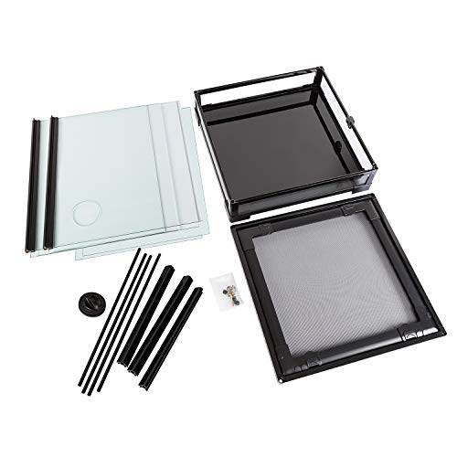 REPTI ZOO Reptile Glass Terrarium, 18" x 18" x 24" Front Opening with Double Hinge Door & Top Screen Ventilation, 30 Gallon Tank Large Reptile Terrarium (Knock-Down) - color: Black and Clear