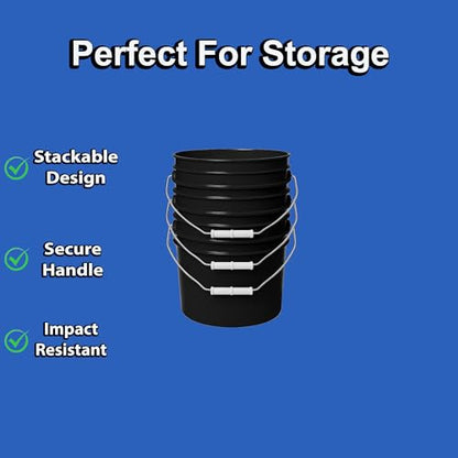 1-Gallon Bucket with Airtight Lid – Made in USA, Food Grade BPA Free Plastic, Heavy Duty Multi-Use, Metal Handle with Grip, Stackable Storage – Black, 1 Pack - color: Black, size: 1