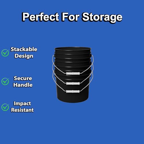 1-Gallon Bucket with Airtight Lid – Made in USA, Food Grade BPA Free Plastic, Heavy Duty Multi-Use, Metal Handle with Grip, Stackable Storage – Black, 2 Pack - color: Black, size: 2