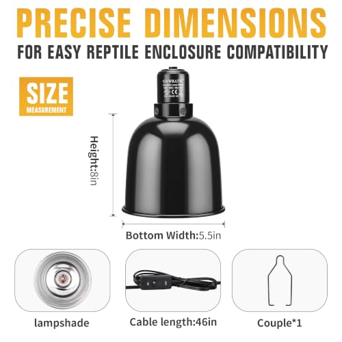 Happy Herps 5.5" Deep Dome for Reptile Light/Heat Lamp/UVB Light,1-Pack | Independent switch, E26 ceramic socket, aluminum reflector, fully assembled, fits glass terrariums, 160W max - size: 5.5IN