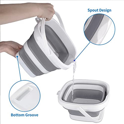 Collapsible Bucket, 5L 1.3Gallon Small Cleaning Mop Buckets for Household Outdoor Car Washing Tub Plastic Foldable Portable Camping Beach Sand Water Pot Pail Space Saving Square - color: 5l-grey