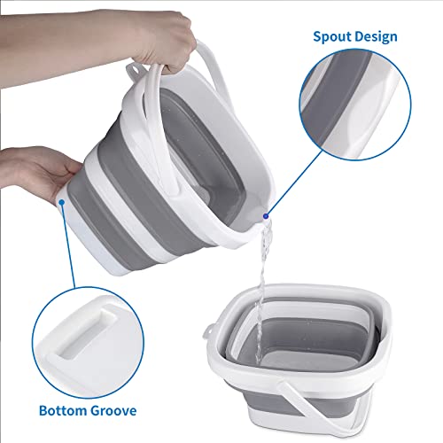 2 Pack Collapsible Buckets 5L 1.3Gallon Small Cleaning Bucket for Household Portable Plastic Bucket Outdoor Car Washing Tub Foldable Camping Beach Sand Water Pot Pail Space Saving Square Grey - color: Grey*2