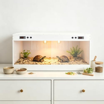 Reptile Tank Enclosure 39.4x19.7x19.7in, Dual Zone Temperature Control Reptile Terrarium with Digital Thermostat (32-210℉), PVC & Acrylic Snake Tank with E27 Sockets (White)