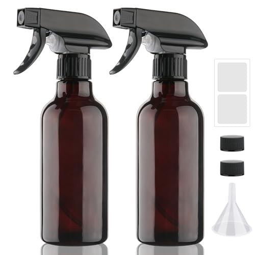 16.9oz Glass Spray Bottles 2 Pack,Mist/Stream Spraying | Adjustable Refillable Containers for Hair Care, Cleaning Solutions, Plants, Essential Oils - color: Brown, size: 12oz