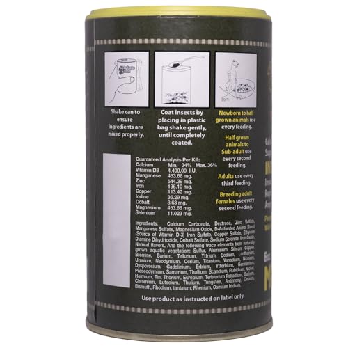Miner-All Reptile Calcium Powder Supplement 6 oz Indoor (2 Pack) | Reptile Calcium with D3 Plus Trace Minerals, Ideal for Majority of Captive Insectivore Reptiles