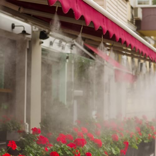 Yaocom 164 ft Misting Cooling System Misters for Outside Patio Backyard Mist Hose Kit for Garden 50 Brass Mister System 4 PE Antioxidant Adapters 3/4" for Garden Greenhouse Trampoline for Waterpark