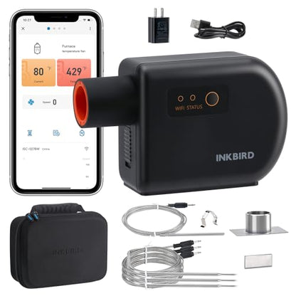 INKBIRD Wi-Fi and Bluetooth BBQ Automatic Smoker Fan Thermometer | Temperature Controller with 4 Probes for BGE, Kamado Joe, Primo, Ceramic Grills, 2 Size Adapters, Hard Carrying Cases