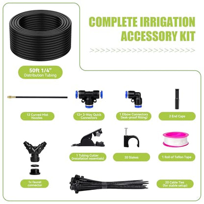 50FT 360° Adjustable Drip Irrigation System Garden Watering System with 12 Nozzles Plant Watering Devices Misting System Greenhouse Accessories for Yard, Lawn - size: 50FT + 12pcs nozzles and connectors