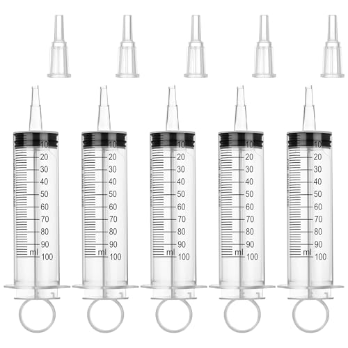 100ml Large Syringe for Thick Liquids, Individually Wrapped, 5 Pack | Plastic Syringe Without Needle for Scientific Labs, Measuring, Refilling - style: 100cc
