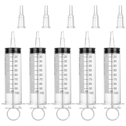 100ml Large Syringe for Thick Liquids, Individually Wrapped, 5 Pack | Plastic Syringe Without Needle for Scientific Labs, Measuring, Refilling - style: 100cc
