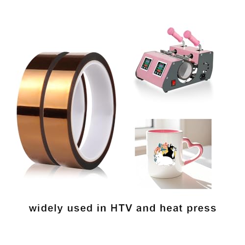 2 Rolls 20mm x33m(108ft) Heat Tape High Temperature Heat Resistant Tape Heat Transfer Tape for Heat Sublimation Press Vinyl,No Residue - size: 20MM