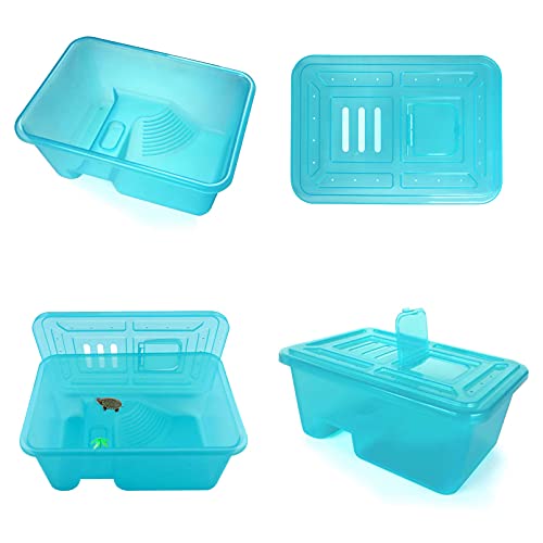 kathson Turtle Tank Aquarium, Turtle Habitat Reptile Plastic Terrarium Safe Durable, Tortoise Tank with Lid Prevent from Climbing Escaping (Small) - size: Small - 13x9.2x5.5 Inch