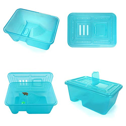 kathson Turtle Tank Aquarium, Turtle Habitat Reptile Plastic Terrarium Safe Durable, Tortoise Tank with Lid Prevent from Climbing Escaping (Small) - size: Small - 13x9.2x5.5 Inch