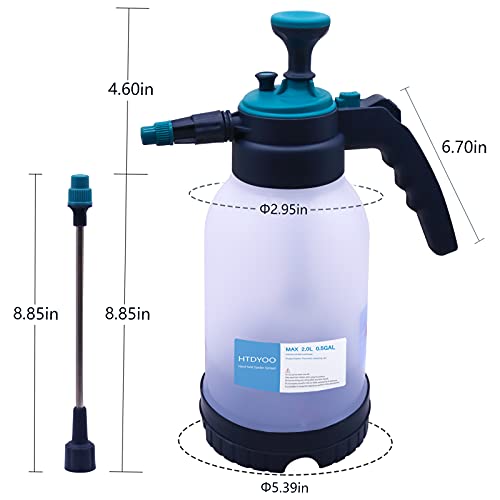 HTDYOO 0.5 Gallon Garden Pump Sprayer, Hand Held Garden Sprayer | Water Spray | Adjustable Nozzle | Extra Extended Spray
