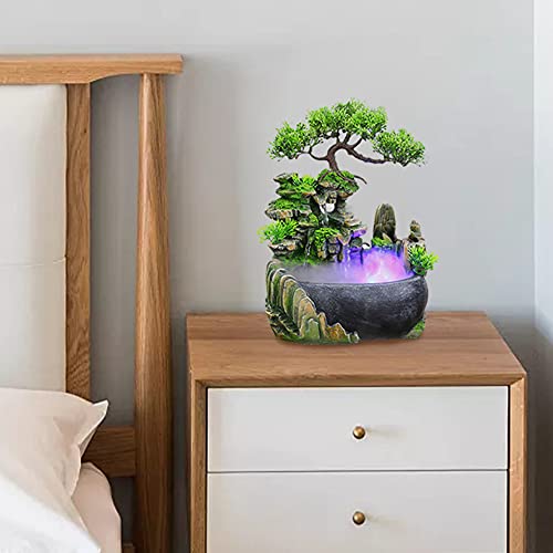 Rockery Stream Tabletop Fountain, Zen Meditation Indoor Waterfall Feature with Automatic Pump and Switch, Desktop Fountain for Home Office Bedroom Decoration(US regulations Include Fog)