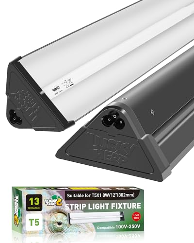 LUCKY HERP T5 Reptile Light Fixture Combo Kit 8W (New Upgrade), 10.0 UVB Light for Reptiles and Amphibians, UVA UVB Basking Light Desert Lamp for Lizard, Bearded Dragon, Tortoise 12inch - size: 12 Inch