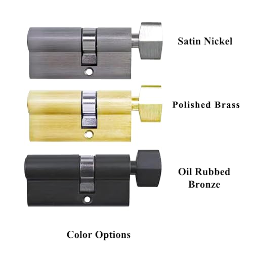 Offset Euro Profile Lock Cylinder with Thumb Turn Fits for Pella Storm Door 2-Bolt Lock, Includes 3 Solid Brass Keys (1, Satin Nickel) - color: Satin Nickel