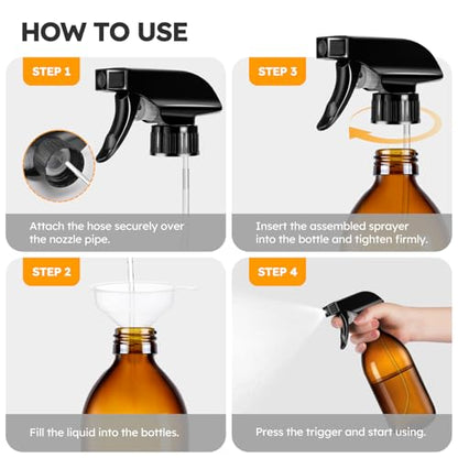 Tecohouse 360° 16 OZ Amber Glass Spray Bottles 2 Pack | 360° All-Angle Spray, Leakproof, Empty Refillable Containers for Cleaning Solutions, Plants, Facial Hydration, Hairs Care, - color: Amber 16 oz
