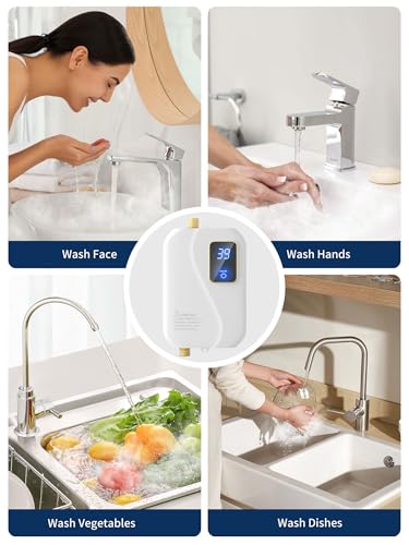 Electric Tankless Water Heater 110V 3000W, Under Sink Instant Hot Water Heater with Digital Display, Point of Use Portable Mini Heater for Kitchen Bathroom Sink