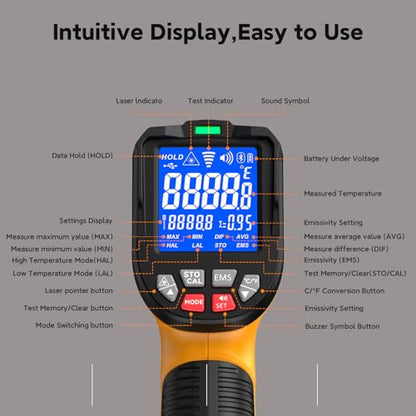 -58°F to 3992°F Infrared Thermometer Gun,Triple Laser, 50:1 D/S | Built for Foundries, Furnaces & Metal Casting • 3992°F High-Temperature Range • Data Logging - color: Yellow/-58°F to 3992°F