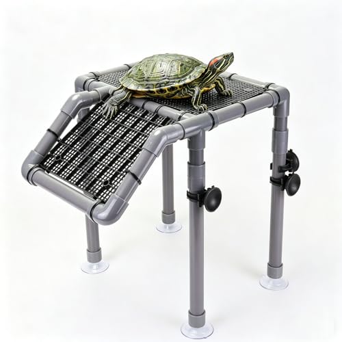 Large Turtle Basking Platform for Aquatic Turtles | Sturdy Standing Turtle Dock, Non-Slip Ramp, Fits 25/29/40/55 Gal, Gray/Black - size: Basking Platform 10.8" W × 7.7" D