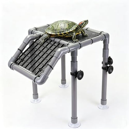 Large Turtle Basking Platform for Aquatic Turtles | Sturdy Standing Turtle Dock, Non-Slip Ramp, Fits 25/29/40/55 Gal, Gray/Black - size: Basking Platform 10.8" W × 7.7" D