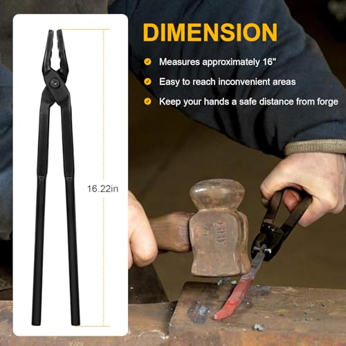 Beginner Blacksmith Starter Assembled Bladesmith Knife Making Tongs Anvil Vise Forge Wolf Jaw Tongs (16 in) - size: 16 in