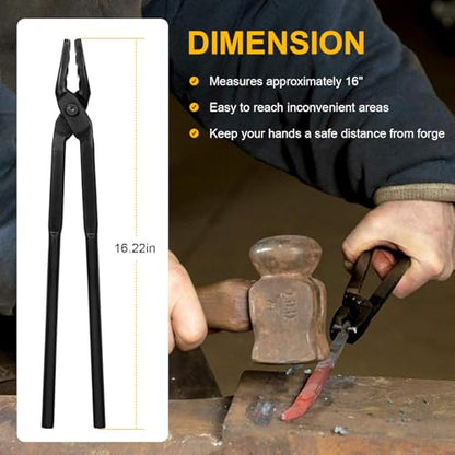 Beginner Blacksmith Starter Assembled Bladesmith Knife Making Tongs Anvil Vise Forge Wolf Jaw Tongs (16 in) - size: 16 in