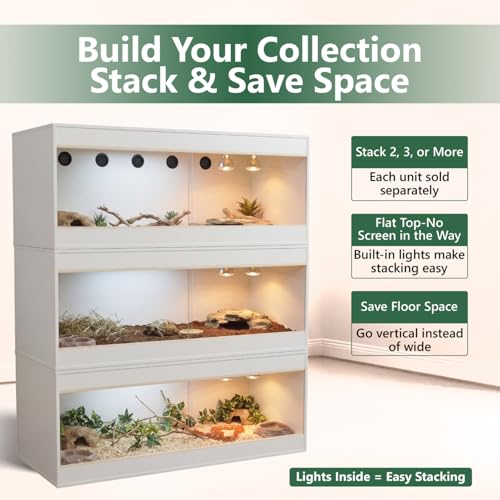 180 Gallon Reptile Enclosure 72" x 24" x 24" Bearded Dragon Tank with Sliding Acrylic Doors, Large Terrarium for Leopard Geckos, Snakes, Lizards & Tortoises - Glacier White - color: Glacier White