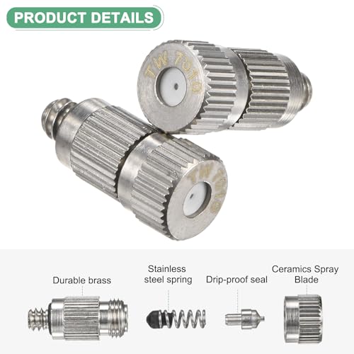 M METERXITY 20-Pack Brass Misting Nozzles, 0.027"/0.7mm Orifice Mister Nozzles Brass, High Pressure Spray Misting Nozzle Head for Outdoor Cooling System/Greenhouse/Landscaping [3/16] - size: 0.7mm