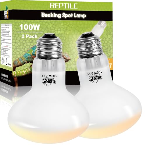 LUCKY HERP Reptile Heat Lamp Bulbs 100W, UVA Daylight Basking Bulbs 2 Pack | Fast Heating, Simulates Natural Sunlight, Ideal for Bearded Dragons Geckos Lizards Turtles Chameleons Amphibians & Chickens - size: 100