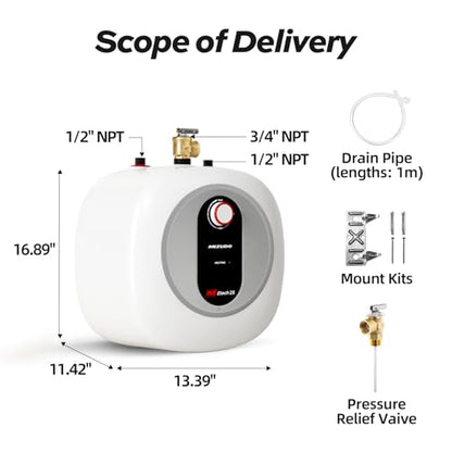 Electric Mini Tank Water Heater - 2.5 Gallon Under Sink Small Hot Water Heater - 110 120V Point of Use for RV, Camper, Kitchen, Food Truck - Easy to Install - Wall or Floor Mounted - color: 2.5 Gal