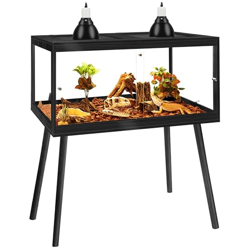 Bearded Dragon Tank with Leg Stand 34 Gallons, Wooden Lizard Tank,Reptile Tank with Metal Mesh Roof Door, Acrylic Panel Snake Tank with Lock Design (Black, 32"x16"x16") - color: Black, size: 32"x16"x16"