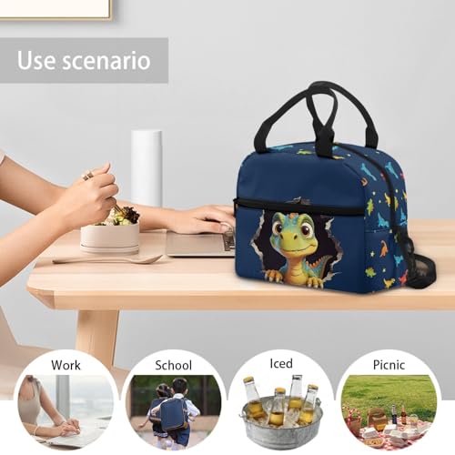 Dinosaur Kids Lunch Bag Insulated Lining - Holds Full Lunch + Snack + Water Bottle - Keeps Cool- Good for Dinosaur Museum Visit, Preschool - color: Dinosaur