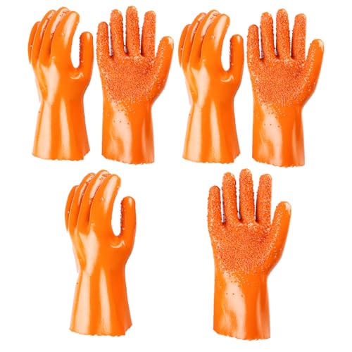 3 Pairs Sewer Gloves PVC Coated Non-Slip Oil & Chemical Resistant | 3 PAIRS INCLUDED: PVC coated sewer gloves for drain cleaning, plumbing maintenance, and everyday heavy-duty work - color: 3 Pairs Orange