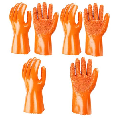 3 Pairs Sewer Gloves PVC Coated Non-Slip Oil & Chemical Resistant | 3 PAIRS INCLUDED: PVC coated sewer gloves for drain cleaning, plumbing maintenance, and everyday heavy-duty work - color: 3 Pairs Orange