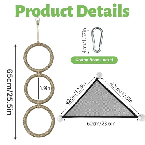 2 Pcs Snake Enrichment Toys with Hammock, 3-Ring Snake Climbing Accessories for Ball Python, Reptiles Climbing Toy Hammocks, Snakes Tank Accessories